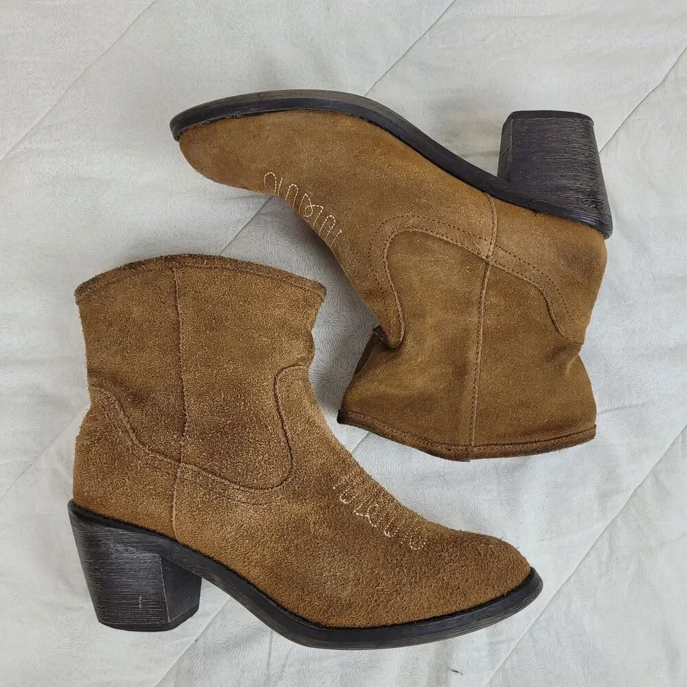 Skechers Aloft Tex Mex Booties Womens 8 Western Cowboy Block Heels Suede Brown